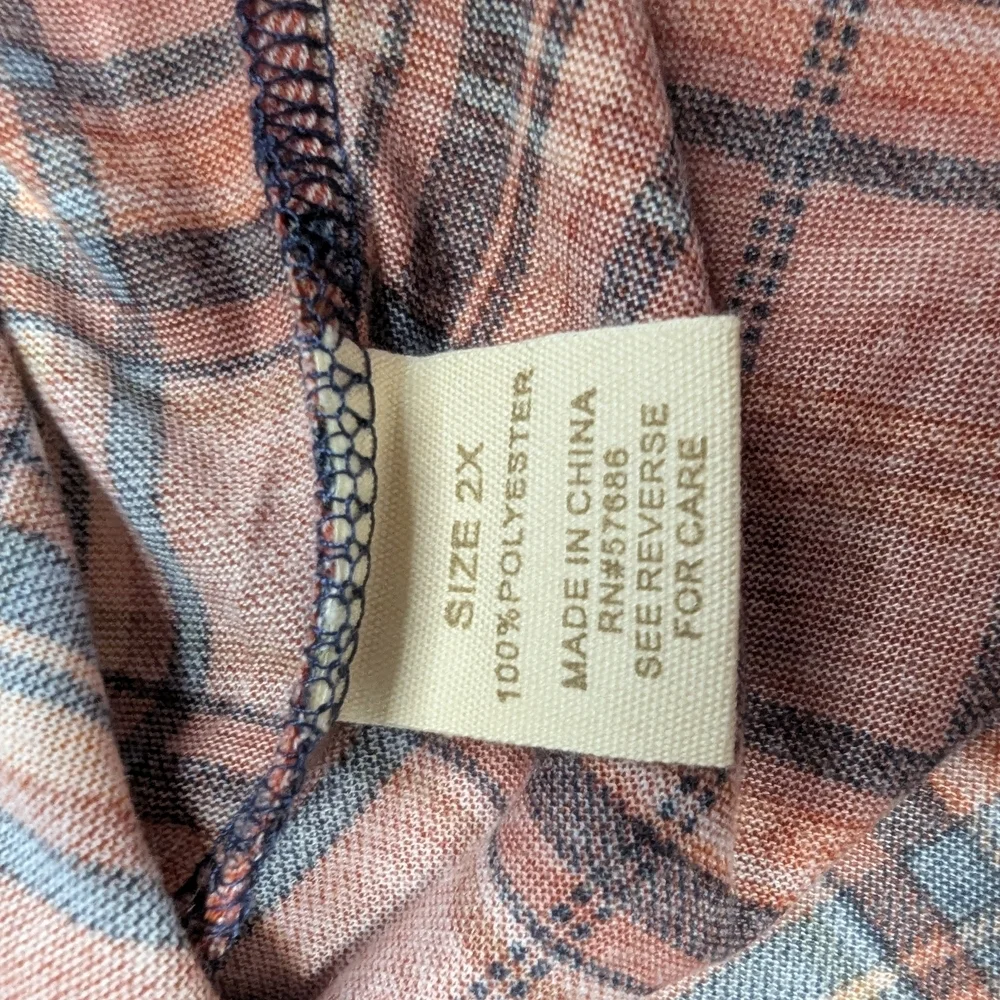 Paper + Tee Red/BlacK Plaid Flannel Shirt Tie Front 3/4 Roll-Tab Sleeve, Size 2X - Picture 10 of 11